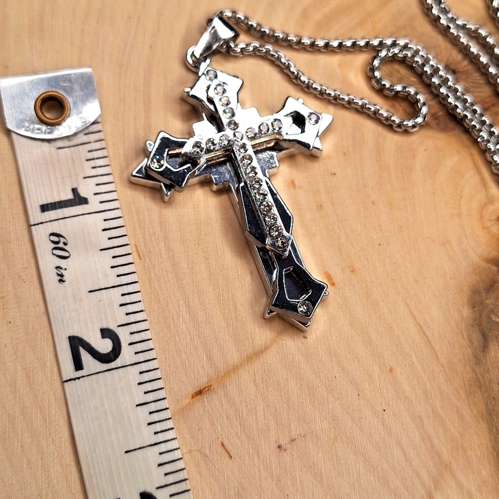 3 Layer  Cross Pendant Men's Necklace - Picture 6 of 11